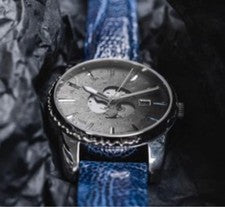 MUSHA Damascus Samurai Watch Auto Miyota Blue Ostrich Strap Ltd #QY5TJL