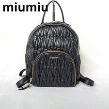Miu Miu Rucksack Matelasse Leather Backpack Black Gold