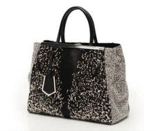 FENDI Tujours 2-Way Haircalf Handbag Black White Animal Print #QY6GWA