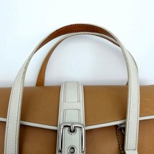 COACH Shoulder Bag, Leather, Signature Pattern, Brown, 9267 White #QY42YD