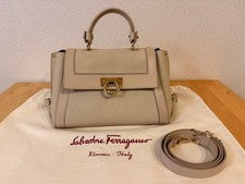 FERRAGAMO Gancini Beige Leather 2-Way Handbag #QYAKAT