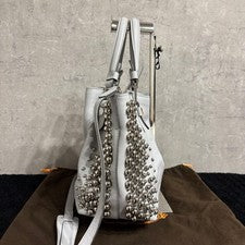 TOD'S 2-way handbag/shoulder bag, flower design, gray with studs. #QYDQFX