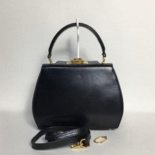 Salvatore Ferragamo Gancini 2-Way Handbag Black Leather Strap #QYHFGK