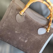 GUCCI Suede Bamboo Tote, Dark Brown, Classic Gucci #QY0OCN