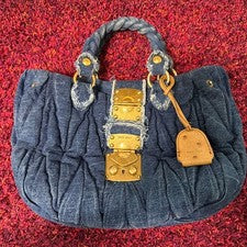 MIU MIU denim bag, Matelass? handbag Tan Women #QY30QU