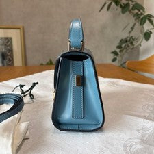 VALEXTRA Iside Micro (Old Size) Blue Leather Bag W17cm #QY0FS1