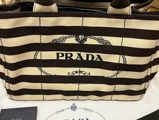 Prada Canapa Striped Brown Handbag Shoulder Bag #QY2EG3