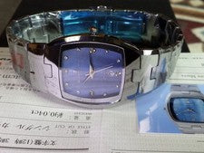 Luxury Tungsten Quartz Watch Blue Shell Dial 4 Natural Diamonds Sapphire #QY267O