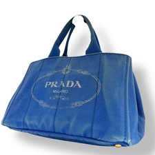 PRADA Canapa Denim Handbag Blue White Stitch Triangle Logo #QY2T3V