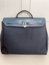 HERM?S HAC GM Navy Leather Large Handbag 2001 Hard to Find #QY397X