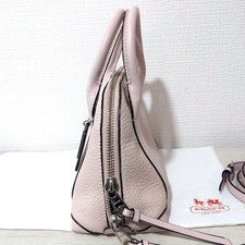 COACH Mini Preston Satchel Leather 2-way Shoulder Handbag Beige #QY136N