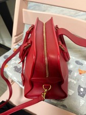 SAINT LAURENT Baby Cabas Red 2-Way Handbag Shoulder Bag YSL Leather #QY867D