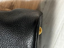 PRADA tote handbag, black leather, gold hardware #QY25YP