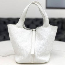 HERMES Picotin MM White Taurillon Clemence Handbag J Stamp #QYKEPD