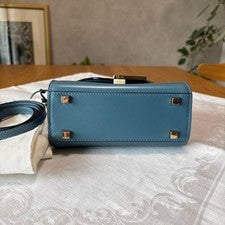 VALEXTRA Iside Micro (Old Size) Blue Leather Bag W17cm #QY0FS1