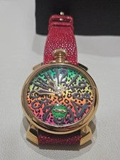 GaGa Milano Galuchat Red Watch with Leopard Print #QY3VO8