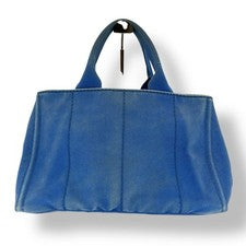 PRADA Canapa Denim Handbag Blue White Stitch Triangle Logo #QY2T3V