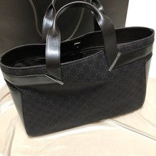 GUCCI Brown Canvas Leather Large Tote Handbag Classic #QYA4X4