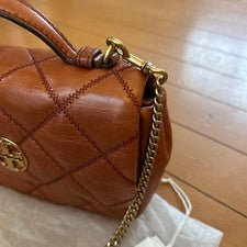 Tory Burch Quilted Leather Handbag Brown Chain Strap #QY4CK1
