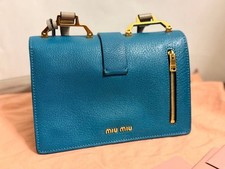 MIU MIU Madras Bicolor Handbag (Blue & Gray) Leather #QYJYHI