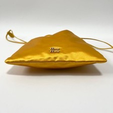 Miu Miu Drawstring Pouch Satin Yellow Logo Hardware Made in Italy 5NG010