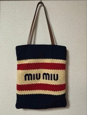 miumiu raffia effect woven tote bag