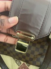 LOUIS VUITTON Damier Handbag Brown Red Suede Interior Gold HW #QY2LC4