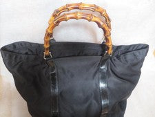 GUCCI Bamboo Large Tote Handbag Black Leather Italy W38.5 H36 D19cm From #QYDBS2