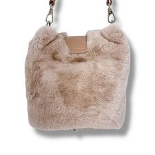 Tod's Double T Handbag, Pink Beige, Rabbit Fur, Women's #QY90VI