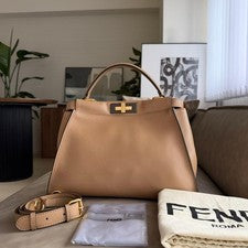FENDI Peekaboo Regular Beige Smooth Calf Shoulder Bag #QYBDH6