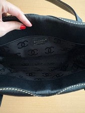 CHANEL Caviar Skin Shoulder Bag Black Logo Embroidery Hard to Find #QYG534