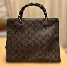 GUCCI handbag, GG nylon, bamboo, brown. #QYINEX
