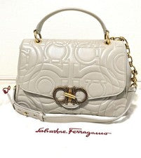 Salvatore Ferragamo brand logo pattern leather handbag ♡ Beige #QY7Z8K
