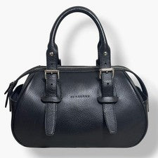 Burberry Mini Boston Bag, Leather, Grained Leather, Nova Check Pattern, #QY7K3D