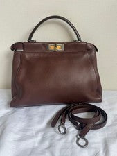 FENDI Peekaboo Medium Leather Handbag Brown Shoulder Strap W34cm 500K JP #QY7QVU