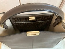 FENDI Peekaboo Zucca FF Monogram 2WAY Bag Greige Gold 30x25x15cm #QYDY6H
