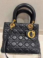 DIOR Lady Dior Medium Black Handbag with Gold Hardware #QY7CHL