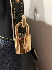 LOUIS VUITTON Genuine Leather Suhali Lockit Handbag in Black Monogram #QYG48U