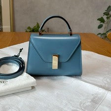 VALEXTRA Iside Micro (Old Size) Blue Leather Bag W17cm #QY0FS1