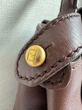 FENDI Peekaboo Medium Leather Handbag Brown Shoulder Strap W34cm 500K JP #QY7QVU