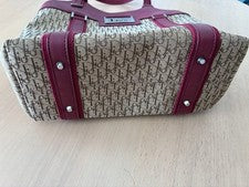 DIOR Dior Logo Tote Bag Red Beige Canvas Leather Gold Studs #QYAZ3R
