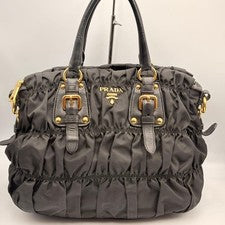 PRADA Nappa Gaufrette Tessuto 2-Way Handbag, Gathered, Black, Classic #QY98W6