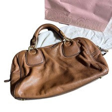 MIUMIU Classic Boston Handbag Brown Leather