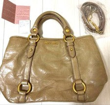 MIU MIU Vitello Beige Leather Handbag with Shoulder Strap #QY9OAU