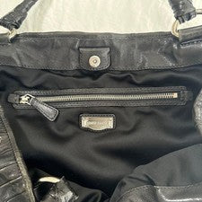 MIU MIU Matelasse Pleated Leather Handbag Black Silver W45 H32 #QYJZ40
