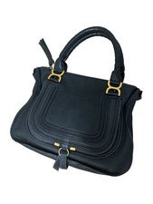 Chloe Marcie Black Leather Handbag with Gold Hardware #QYG3YC