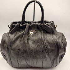 PRADA Nappa Leather Shirred Handbag, Black, Silver Hardware #QY2T43
