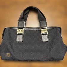GUCCI GG Canvas Leather Shoulder Handbag Black Gold Hardware #QYI0WX