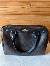 COACH Signature Mini Boston Bag, Dark Brown #QY99BD