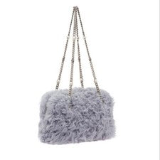 MIU MIU Crystal Gray Fur Chain Strap Shoulder Bag 219240JPY #QYCHM1